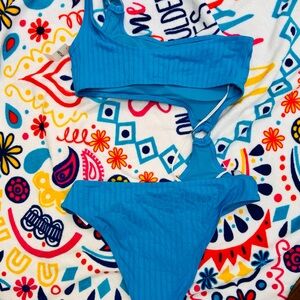 Aerie NWT Blue Ribbed Cutout swimsuit
